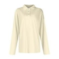 thumbnail image 6 of Womens Cotton Long Sleeve Polo Shirts V Neck Collared Tops, 2025 Fall Business Casual Loose Fit Work Blouses Beige XL, 6 of 6
