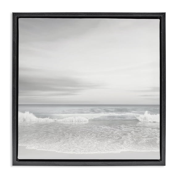 Stupell Industries Contemporary Soft Peaceful Beach Waves Black Floating Frame Canvas Art, 18 x 18, by Maggie Olsen