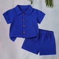 thumbnail image 2 of CPNG Toddler Baby Boys Girls Summer Sports Clothes Solid Color Short Sleeve Lapel Button Shirt and Shorts 2Pcs Set(Blue,12-18 Months), 2 of 7