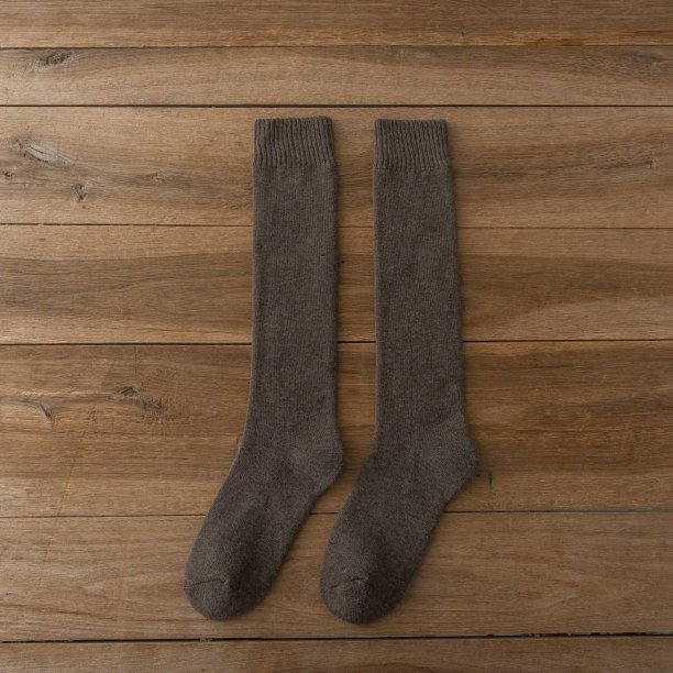 Calcetines largos de tubo de rizo para mujer, otoño e invierno, más calcetines de toalla acolchados de terciopelo, calcetines cálidos de tubo alto hasta la rodilla de color sólido para pantorrilla