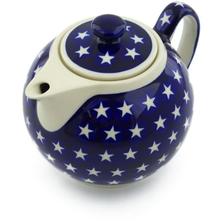 Beautiful Pottery Mugs Polish Pottery 38 oz Tea or Coffee Pot (America The Beautiful Theme) Hand Painted in Boleslawiec, Poland + Certificate of Authenticity ()