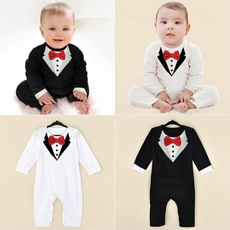 

ZEUSD Baby Boy Fashion Long Sleeve Jumpsuits V Collar Pattern Bowknot Rompers