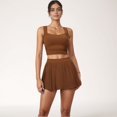 thumbnail image 2 of Women's High Waist Pleated Skirt with Built-In Shorts and Stretch Waistband - Small, Brown, 2 of 7