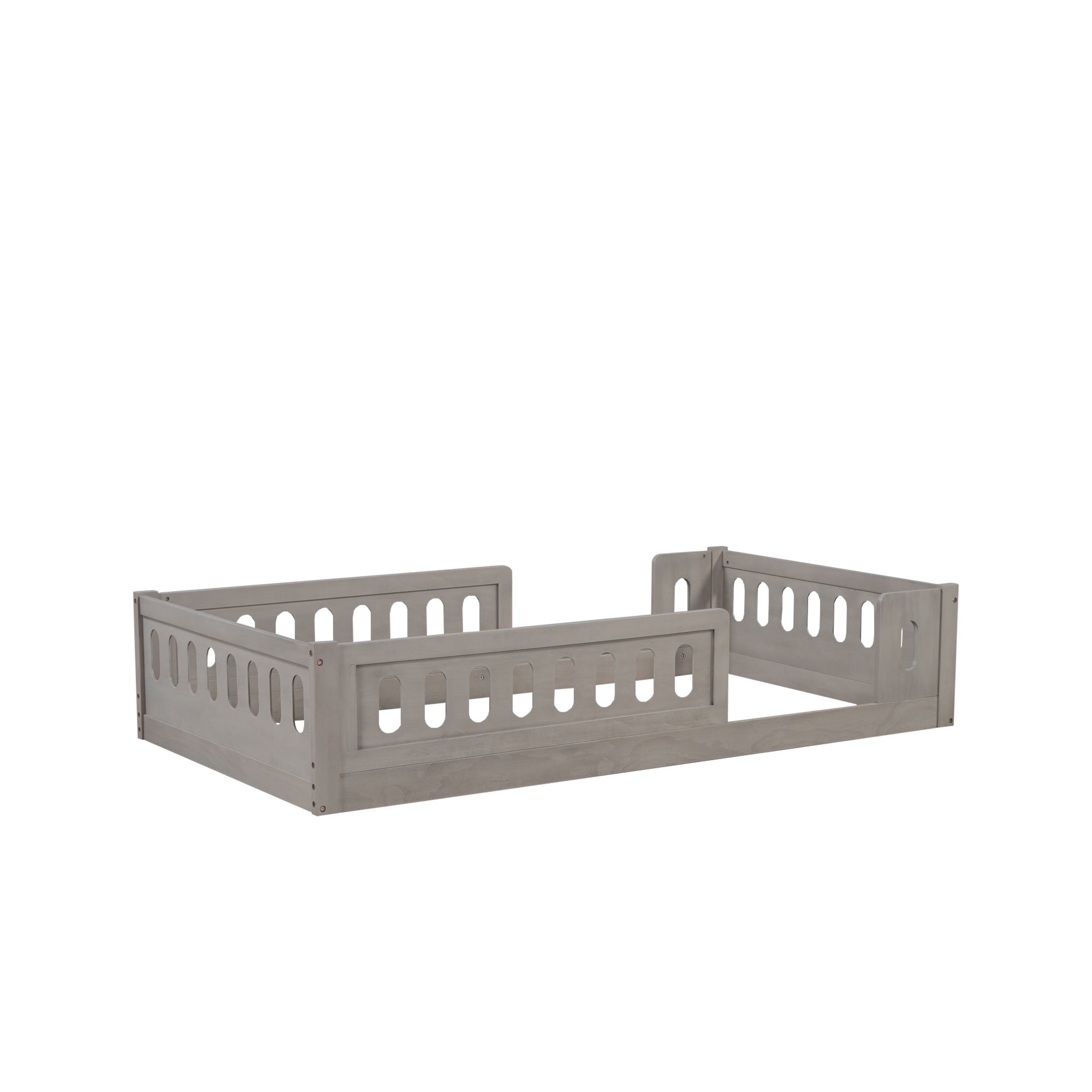 Noble House Agnes Twin Platform Bed with Semi-Enclosed Guardrail, Low Profile Floor Bed, Solid Wood Frame, Natural