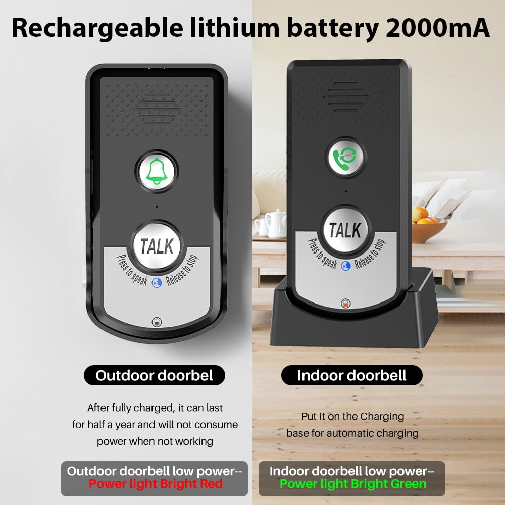 Wireless Doorbell Intercom Rechargeable Smart Intercom Doorbells for Home Real-Time Two-Way Communication 3 Volume Levels 1000m/3280ft Long Distance Waterproof Electronic Doorbell Chime for Home
