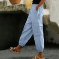 thumbnail image 2 of VEKDONE Womens Tapered Pants Elastic High Waist Cargo Pants with Multi Pockets Solid Color Casual Straight Ankle Trousers Light Blue L, 2 of 5