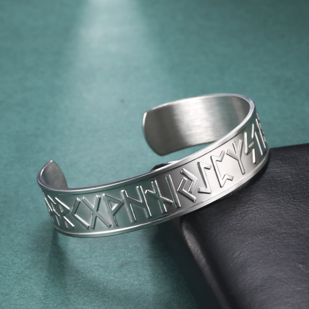EUEAVAN Viking Norse Runes Bangle Stainless Steel Open Cuff Bracelet for Men Party Gift