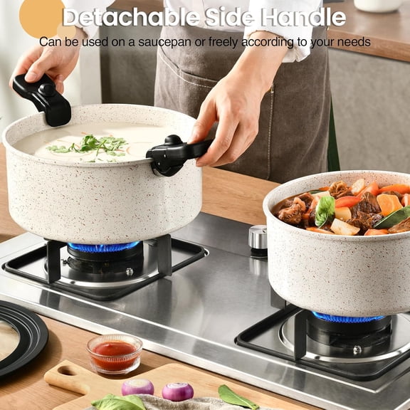 23 Pcs Nonstick Cookware Set with 4 Detachable Handles, Ceramic Non Toxic, Induction Safe, Dishwasher Oven Cookware White
