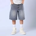 thumbnail image 6 of FYDUU Boys Baggy Jean Shorts Jorts Lightweight Boys Denim Shorts for Summer Loose Fit Wide Leg Denim Shorts Back To School Casual Wear Stylish Pants 13-14 Years, 6 of 7