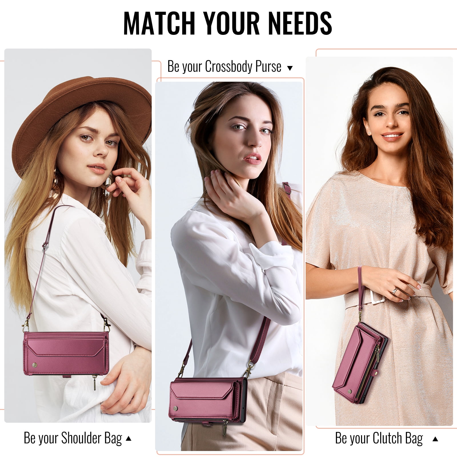 for Samsung Galaxy A16 5G Wallet Case with 10 Card Slots Zipper Pocket,PU Leather Magnetic Flip Folio Wristlet Shoulder Strap 3-in-1 Crossbody Phone Case Wallet for Women Men,Hotpink