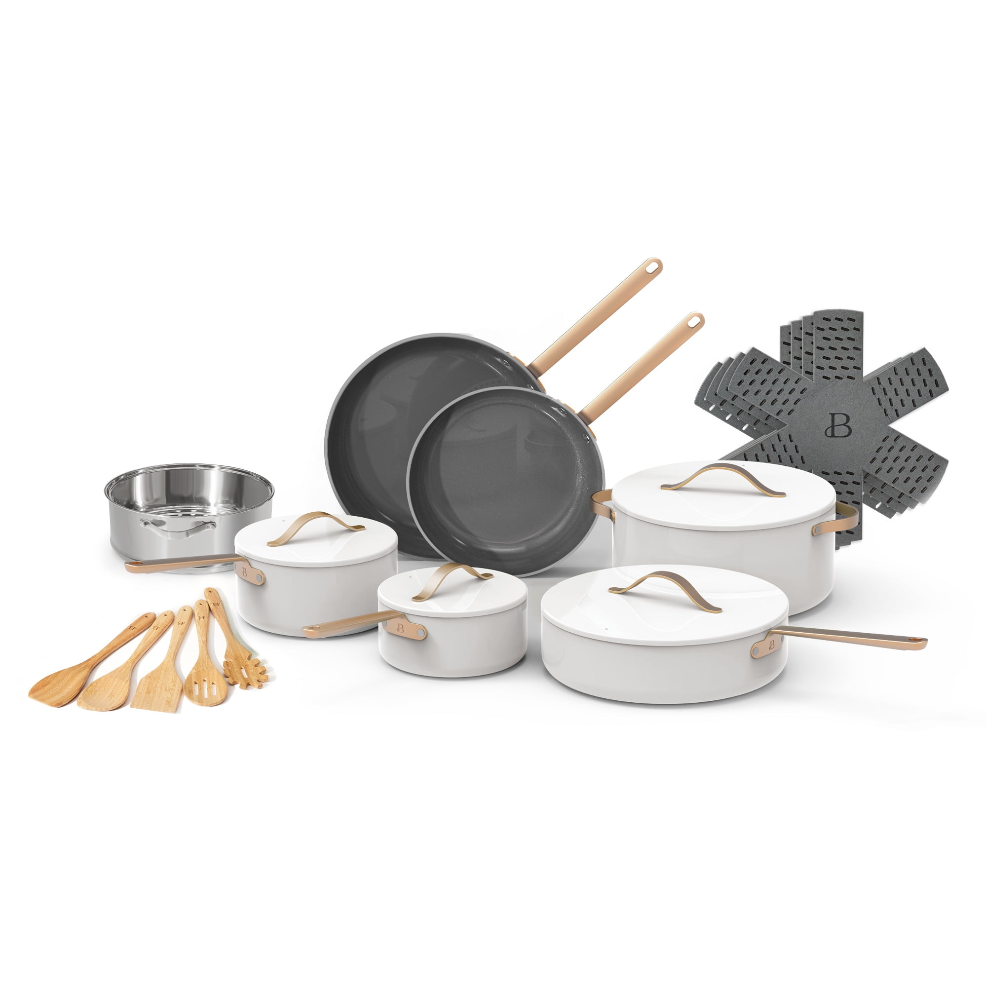 Beautiful 20pc Ceramic Non-Stick Cookware Set, White Icing, by Drew Barrymore - Walmart.com