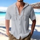 thumbnail image 1 of pstuiky camisetas para hombre, Blusa informal de manga corta con capucha, botones y bolsillo con cordón de color sólido para hombre. camisas casuales para hombre l, 1 of 6