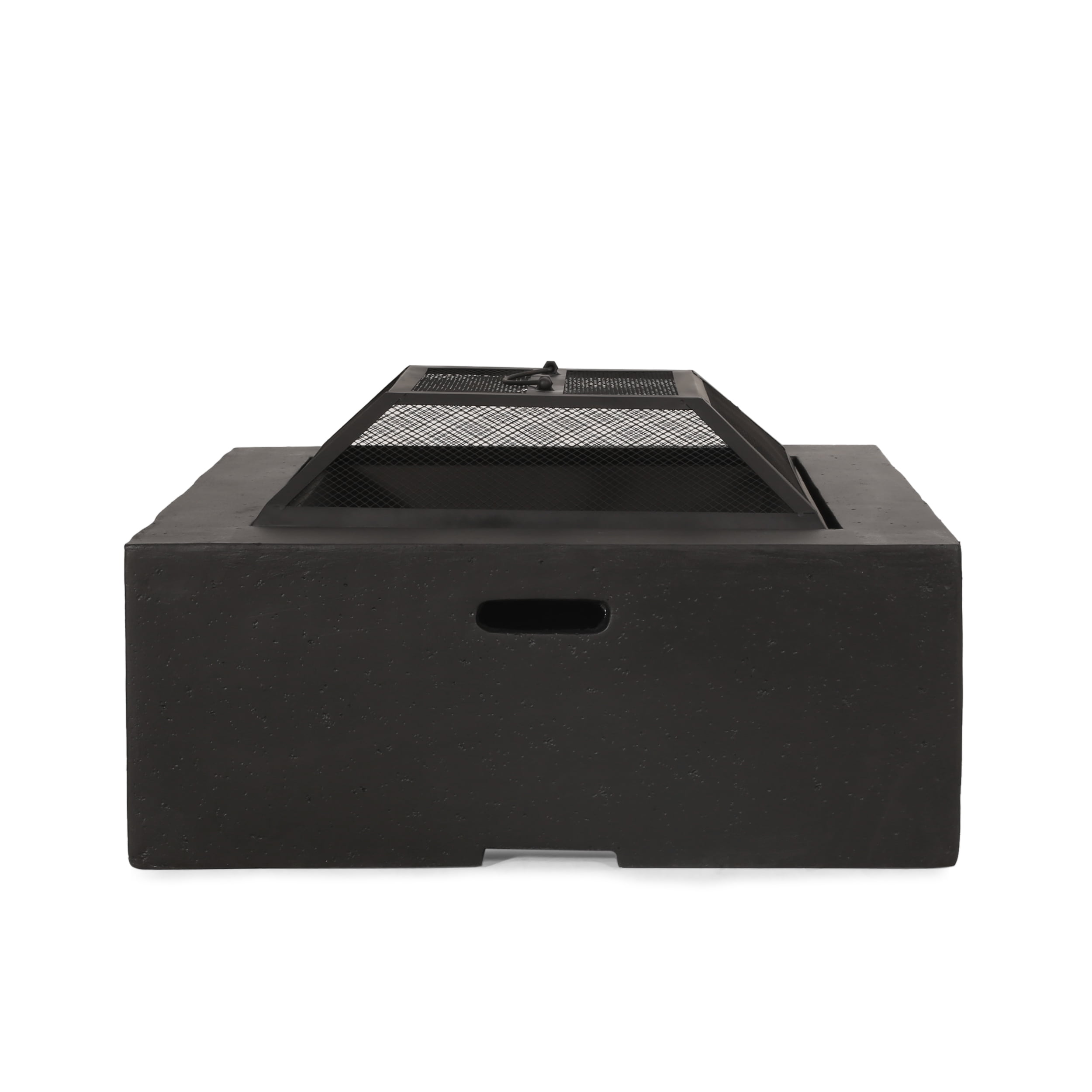 Aruda Outdoor Lightweight Concrete Square Wood Burning Fire Pit Dark Gray