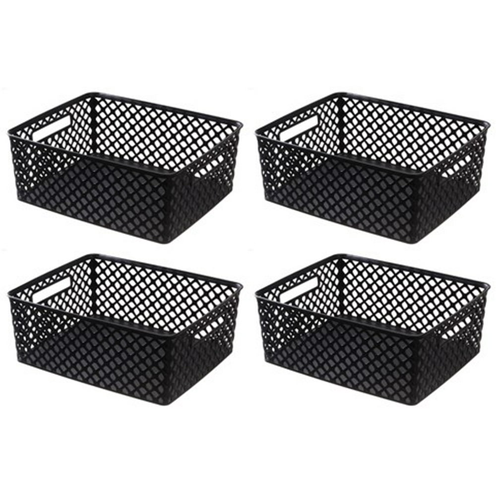 Mainstays Medium Decorative Plastic Mesh Basket, 4 Pack, Black