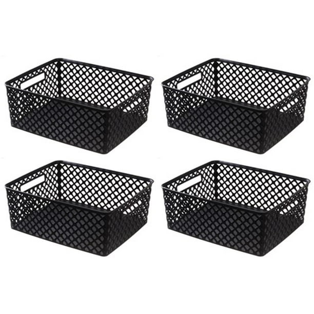 Mainstays Medium Decorative Plastic Mesh Basket, 4 Pack, Black