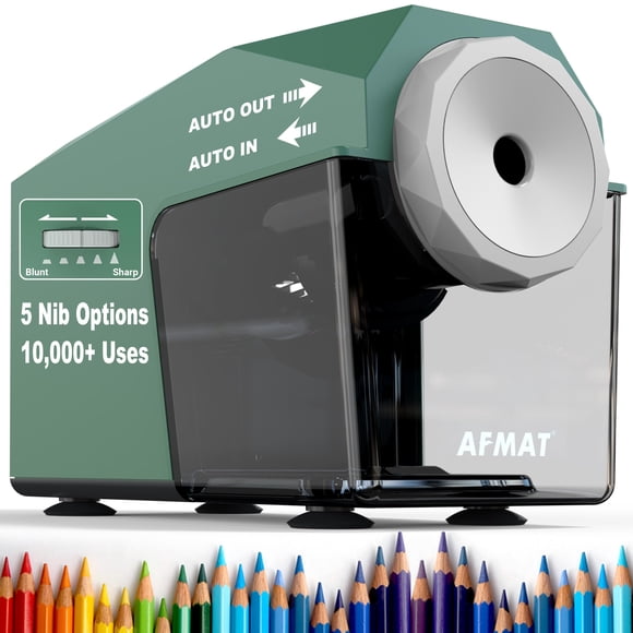 AFMAT Taille-Crayon Électrique, Rapide et Mains Libres, 10 000+ Usages, 5 Pointes, Taille-Crayon Entièrement Automatique pour la Salle de Classe, Taille-Crayons Robustes pour N