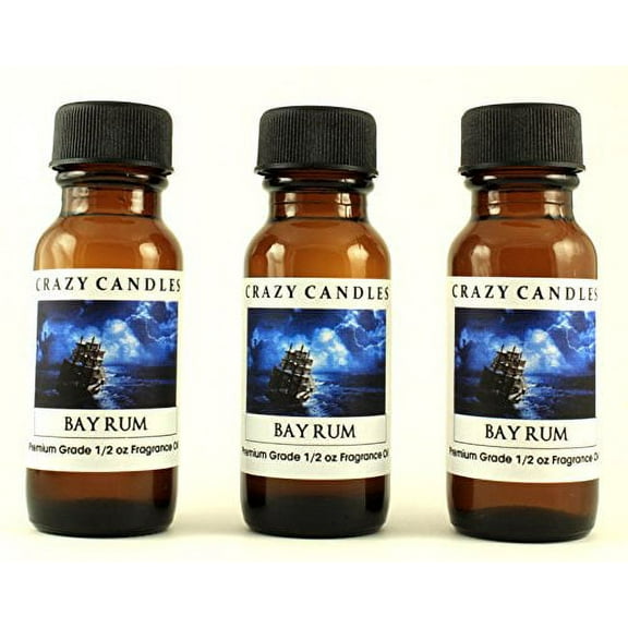 Crazy Candles Bay Rum 3 Bottles 1/2 FL Oz Each (15ml) Premium Grade Scented Fragrance Oil