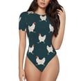 thumbnail image 2 of Uemuo Funny Chicken Pattern Women's One Piece Short Sleeve Swimsuit Rash Guard Surfing Modest Quick-drying Swimsuit Beach Essentials-Small, 2 of 9