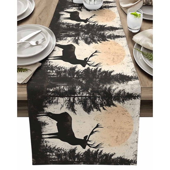 Table Runner Retro Elk Forest Table Decoration for Kitchen Dinning Ombre Yellow Table Decoration for Indoor Outdoor Party Wedding Decor 13x90inch