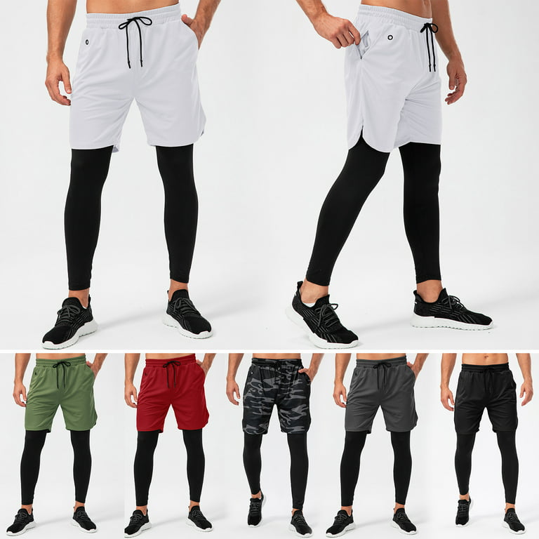 OWSOO Men Sport Pants with Pockets 2-in-1 Liner Leggings Athletic