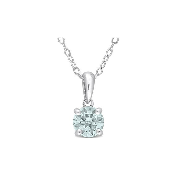 7/10 Carat (Ctw) Aquamarine Solitaire Pendant Necklace in Sterling Silver with Chain for Women