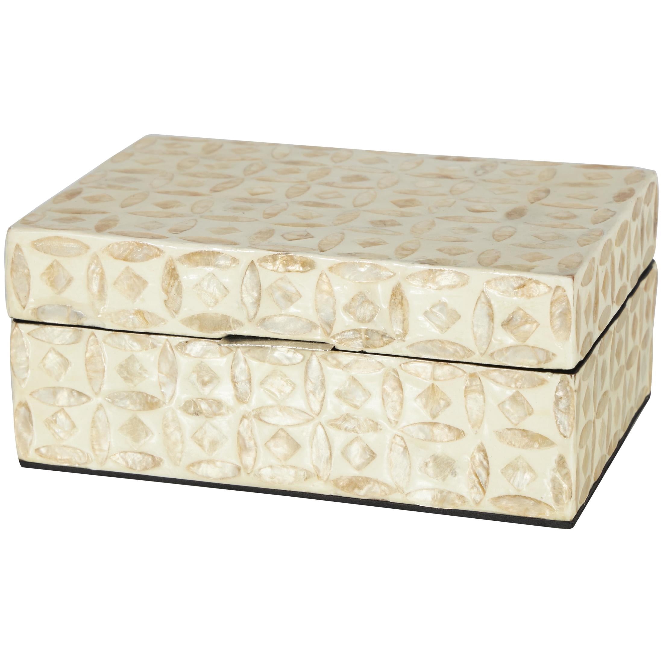DecMode Moroccan Mosaic Storage Beige Mother of Pearl Shell Decorative Box with Taupe Accents, 2 Count