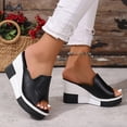 thumbnail image 4 of Rokment Color Block Platform Wedge Dressy Slides Sandals for Women Ladies 2026 Fashion Casual Leather Open Toe Chunky Heeled Slip on Backless Dress Pumps Summer Black Size 6, 4 of 6