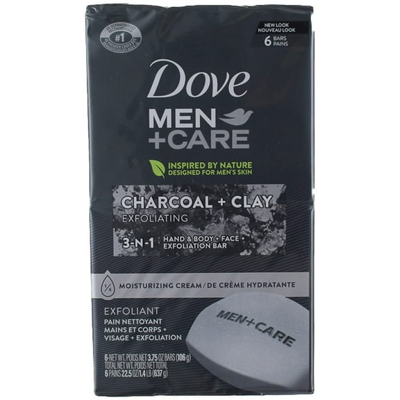 Dove Men Care Elements Body and Face Bar Charcoal Clay 4 oz 6 Bars