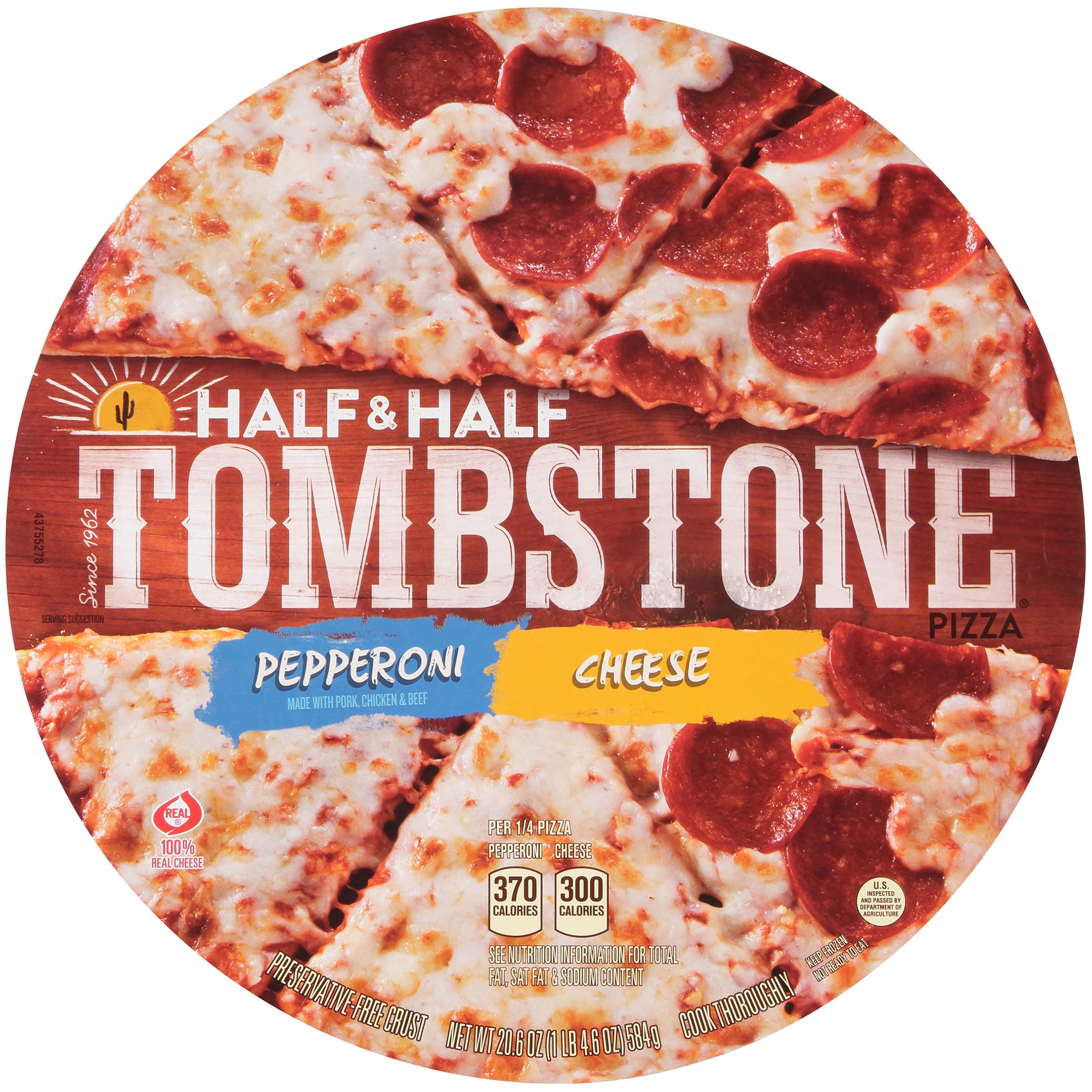 TOMBSTONE Original Half & Half Pepperoni/Cheese Frozen Pizza 20.6 oz