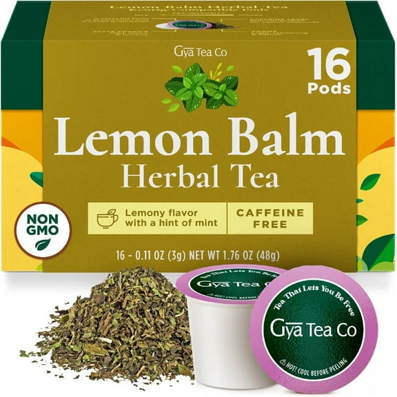 Gya Tea Co Lemon Balm Herbal Tea Pod (16 ct) - Decaf Nature Tea with Orange Peel for Refreshing & Digestion Health