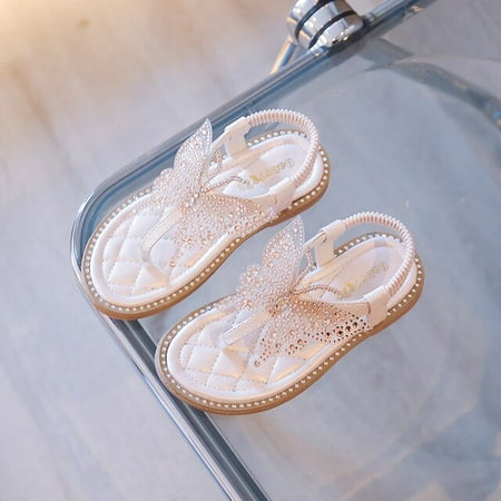 

DancePeanut Children Girls Elegant Butterfly-Knot Beach Sandals Summer Shoes Kids Girls Fashion Rhinestone Flat Sandals Size 26-37