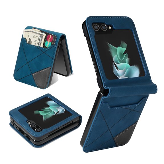 Luxury Leather Case for Samsung Galaxy Z Flip 5,Ultra Slim Phone Case Lightweight Wear-Resistant Shockproof Purse with Card Slot Phone Case for Galaxy Z Flip 5,Blue