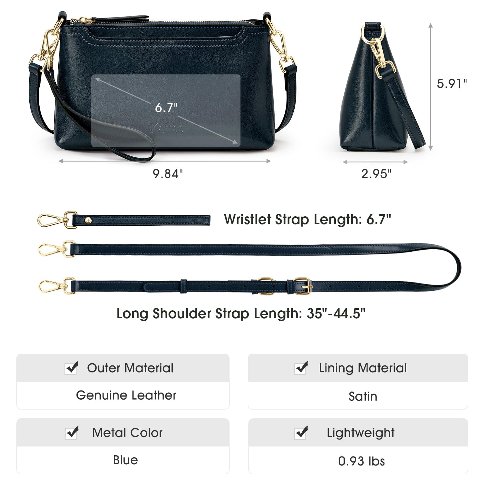 Kattee Leather Crossbody Bags for Women Trendy, Small Shoulder Purses and Handbags, Clutch Wristlet Wallet with 2 Straps