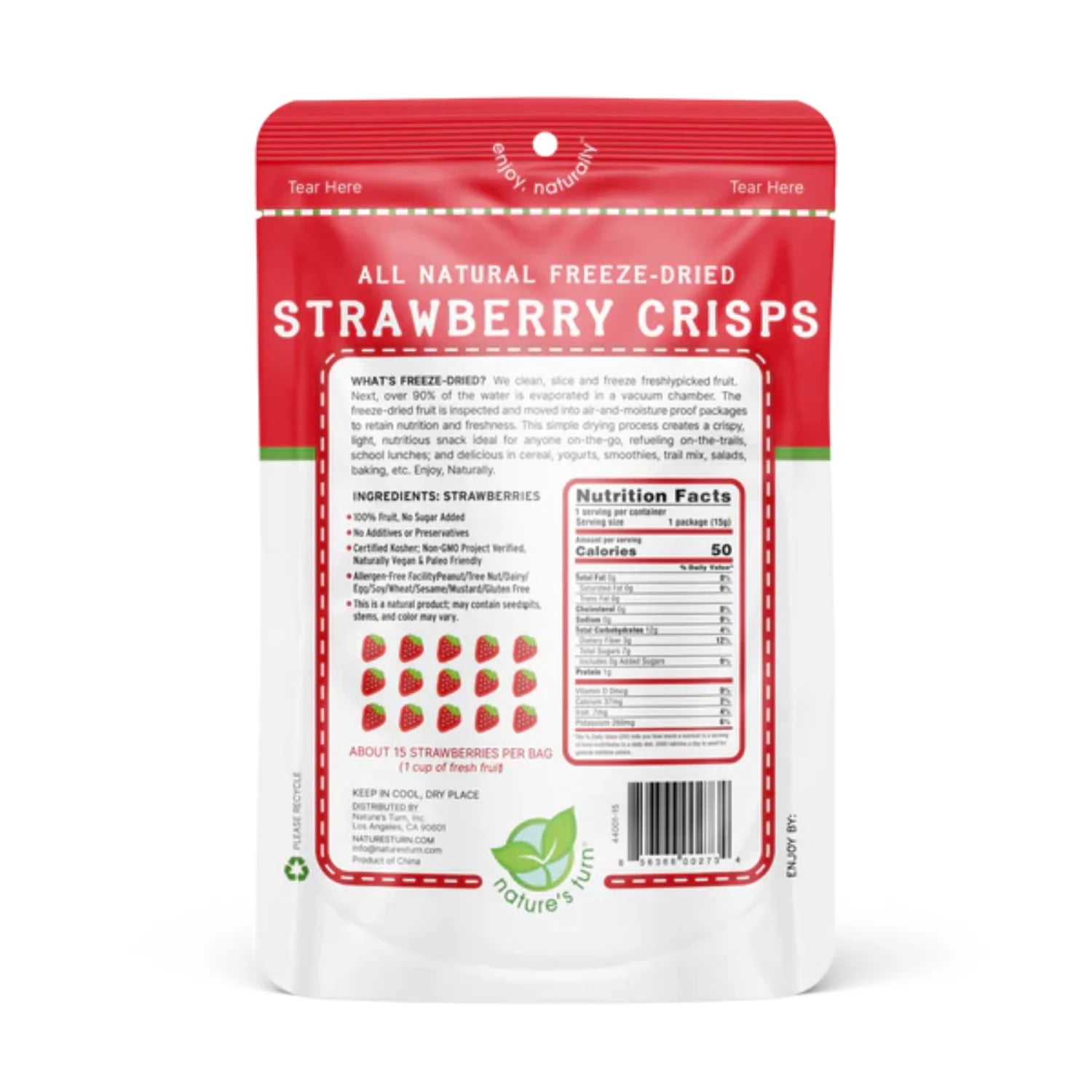 Nature's Turn Freeze-Dried Strawberry Crisps, Pack of 6 (0.53 oz Each)