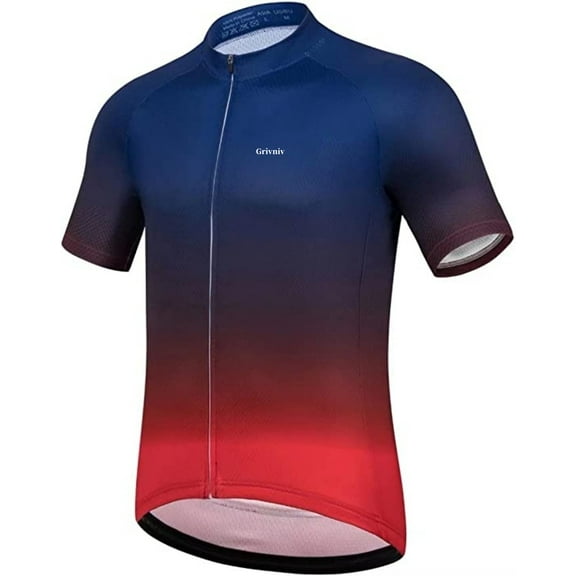 Men's Full Zip Cycling Jersey Breathable Tops Bicycle Short-Sleeved Jersey Bike Shirt