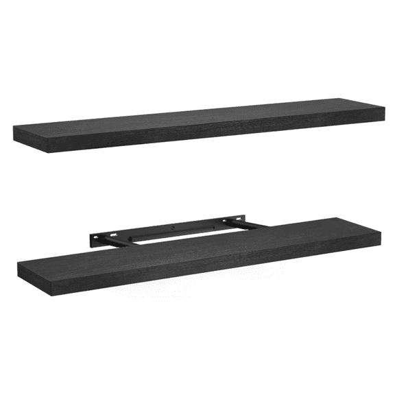 HOMEFURNISHING Floating Shelves, 32″ Large Wall Mounted Shelves for Bathroom, Bedroom, Living Room, Kitchen, Office, Hanging Shelf for Wall  Storage, Set of 2, Black