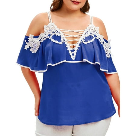 Beaded Lace Top - BEAD BEE Oversize Women Off Shoulder Lace Short Sleeve V-Neck Shirt Tops Blouse