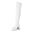 thumbnail image 5 of Womens Platform Thigh High Boots Sexy Fitted Leather Square Toe Chunky Heeled Pull on over The Knee Tall Boots, 5 of 6