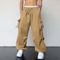 thumbnail image 2 of NOLDARES Men's Casual Cargo Pants Tapered Loose Fit Cuffed Joggers Sweatpants Drawstring Tactical Pants with Multi Pockets(Khaki,M), 2 of 7