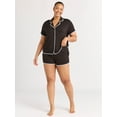 thumbnail image 3 of Joyspun Women’s Short Sleeve Notch Top and Shorts Pajama Set with Blanket Stitching, Sizes XS-3X, 3 of 5