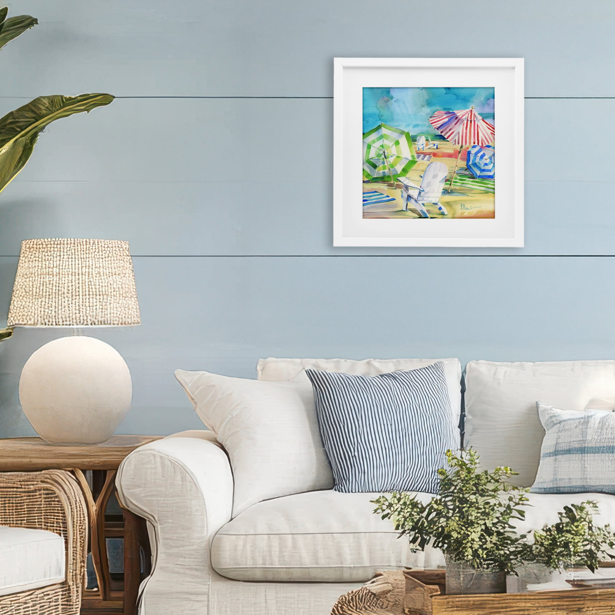Stupell Industries Ventura Beach Umbrellas White Framed Print Under Glass, design by Paul Brent