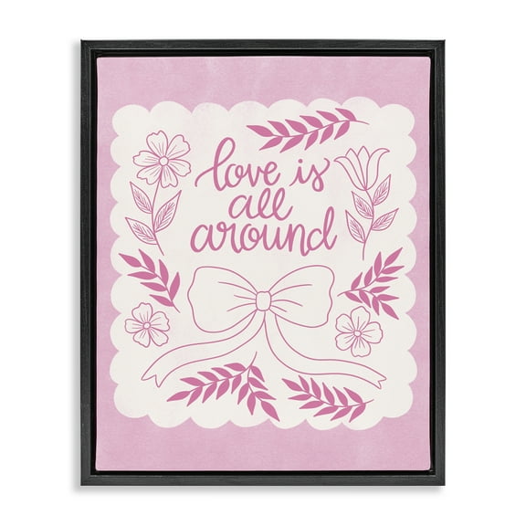 Stupell Industries Pink Love All Around Plants & Flowers Painting Black Floater Framed Canvas Art Print Wall Art, 17 x 21