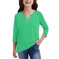 thumbnail image 5 of Girls 3/4 Length Sleeve Tops Fashion V Neck T Shirts Dressy Blouses Business Casual Tunic Tops Green 120, 5 of 5