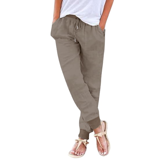 TRUBKH Womens Linen Pants Loose Yoga Trousers Summer Pants for Women Resort Trouser with Pocket Flowy Gauze Barrel Palazzo Pants Flowy Palazzo Office Work Trousers Pinstripe Pants Bronze L