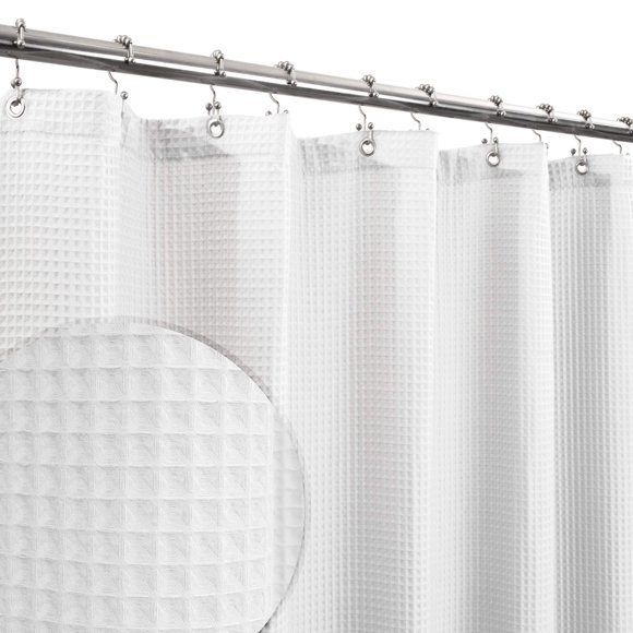 Barossa Design Cortina de ducha de tela mezcla de algodón 78 pulgadas de largo tejido tipo gofre de panal Hotel lujo peso pesado Spa lavable blanco 72x78