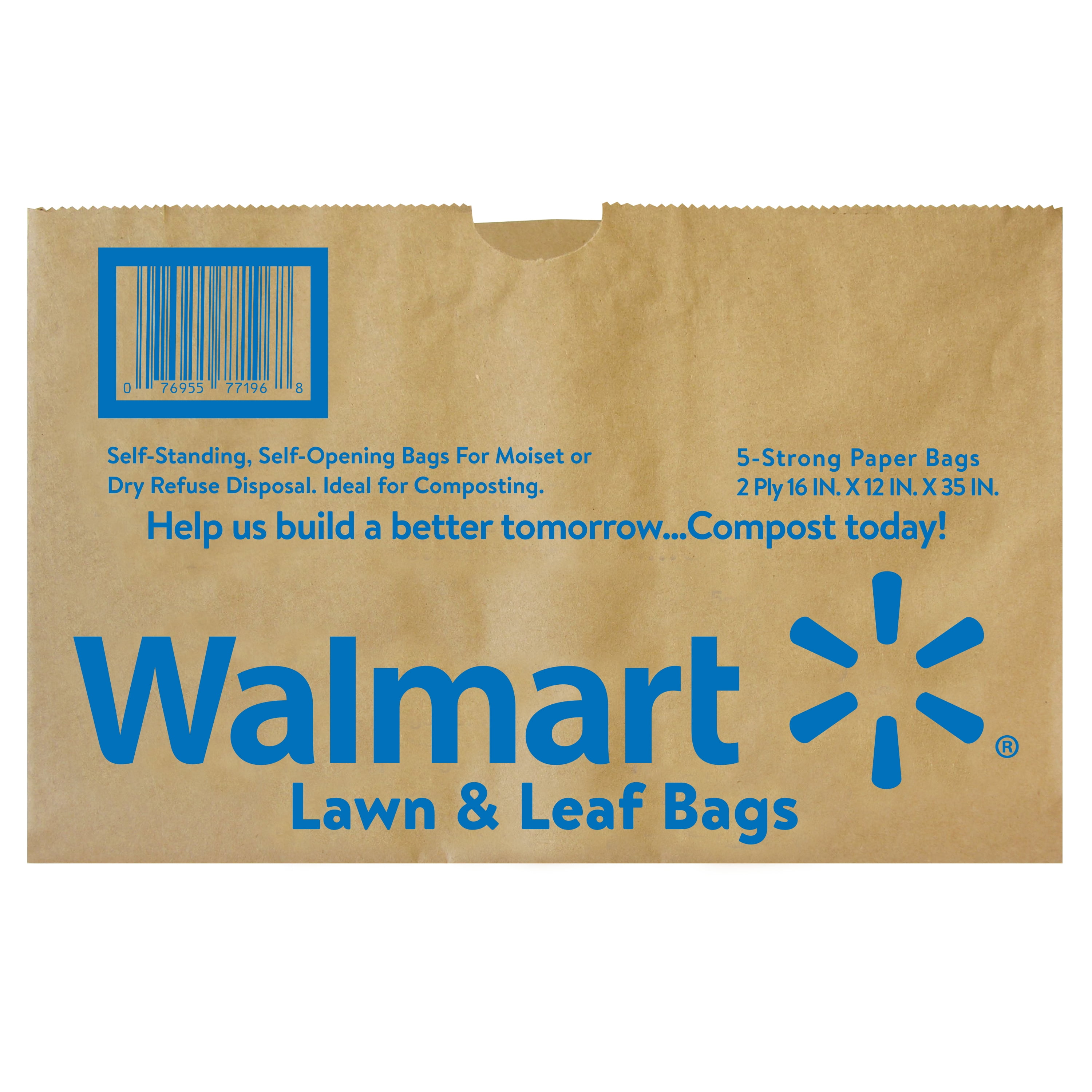 Lawn and Leaf Bags, 30 gal, 16 x 35, Kraft, 50 Bags