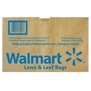 Walmart Lawn and Leaf Bag, 5 Count, Self Standing, Natural Kraft, 30 Gallon