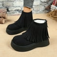 thumbnail image 4 of Women's Retro Suede Fringe Ankle Boots Slip On Wide Toe Box Snow Booties Platform Fleece Lined Non Slip Dress Shoes, 4 of 7