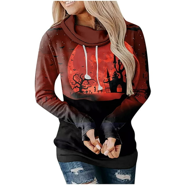 Costumes d'Halloween pour Femmes, Sweat à Capuche Décontracté à Manches Longues Squelette Automne Grande Taille Tendance Col Rond