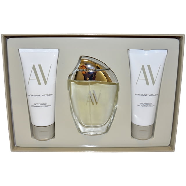 Set de regalo AV by Adrienne Vittadini para mujer 3 piezas Spray EDP 3 oz Loción corporal 3.3 oz Gel de ducha 3.3 oz